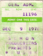 Rush with Golden Earring show ticket Houston - The Summit December 08, 1978